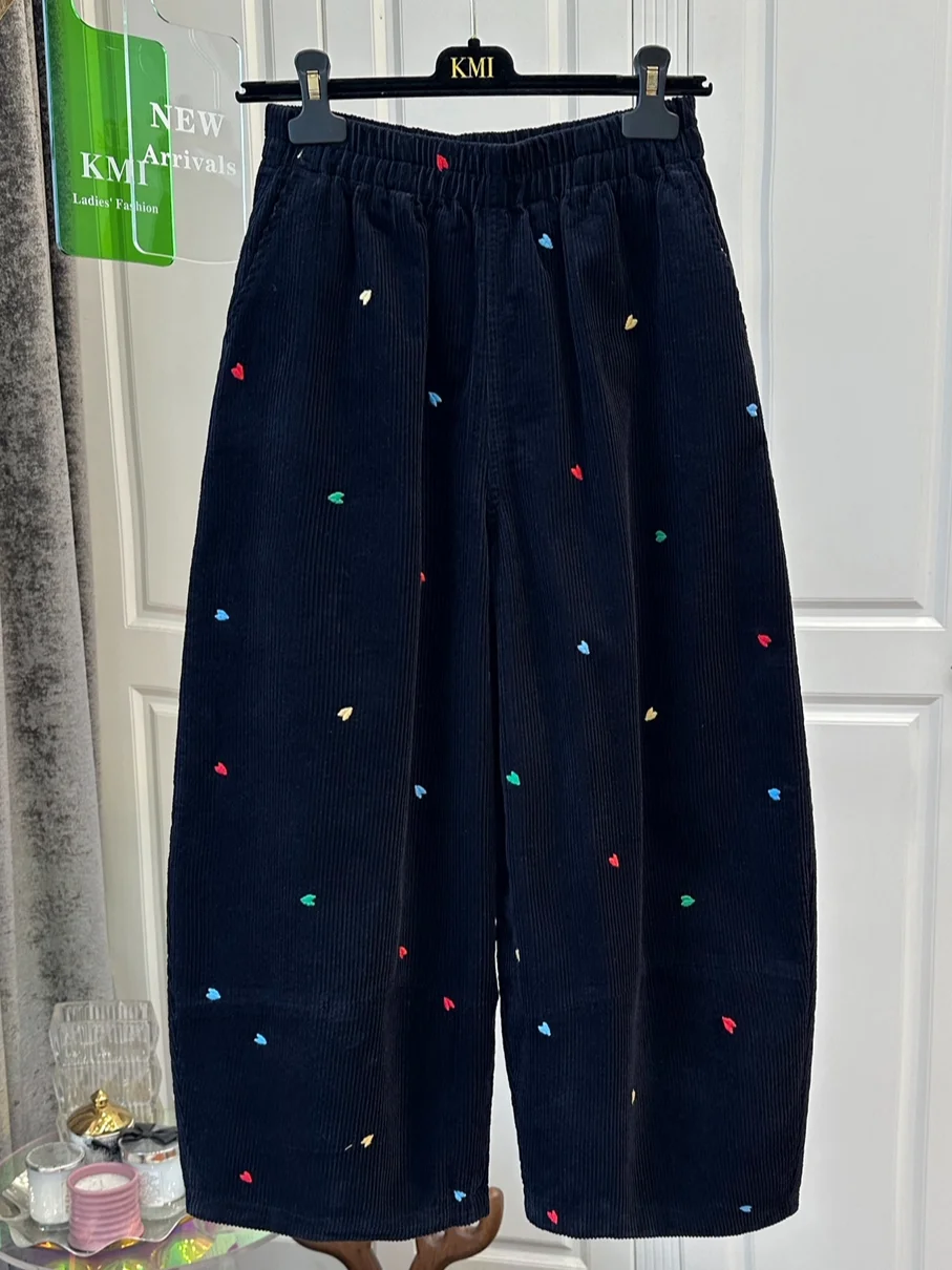 

Брюки из вельвета больших размеров (до 300 фунтов) в американском стиле, унисекс, с вышивкой, повседневные, с высокой талией, прямые, осенне-зимние