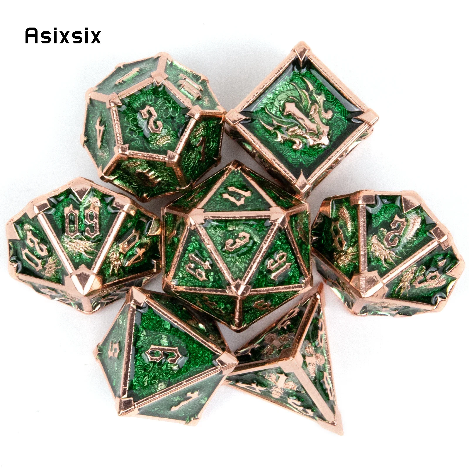 

7 Pcs Green Golden Skull Solid Metal , Dnd Dice Set Perfect For Card Games Board Games For Critical Role, Rpgs, D&D