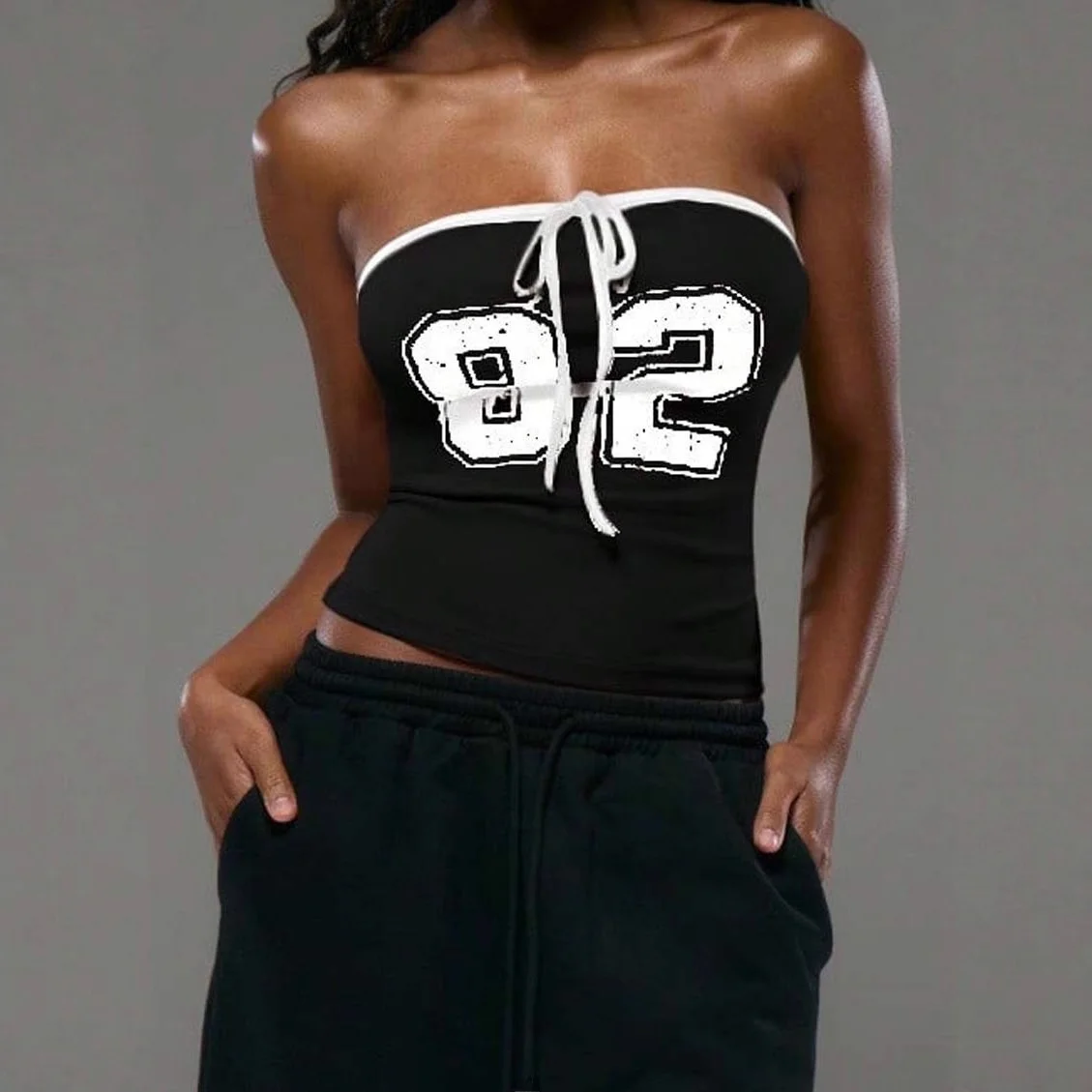 

Spicy Girl Tie Navel Sle Women's Vest Ins Faion ort Sve Slim Fit Tee-acetate Fiber Ciwalk Autumn Season Clothing