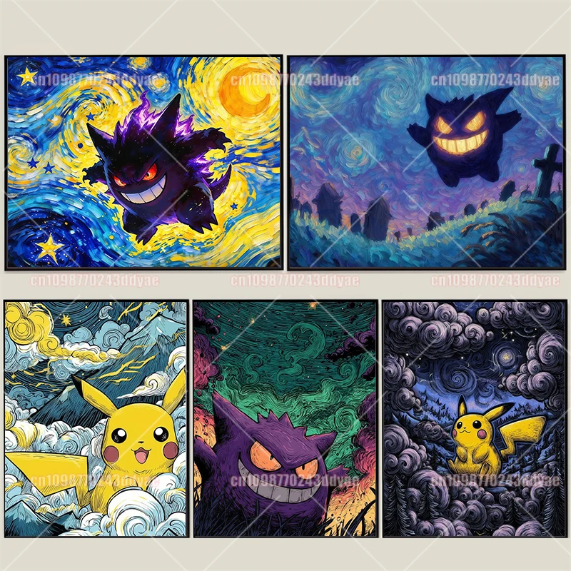 poster-de-arte-em-canvas-de-personagens-classicos-de-anime-pokemon-pikachu-e-gengar-decoracao-de-parede-para-casa