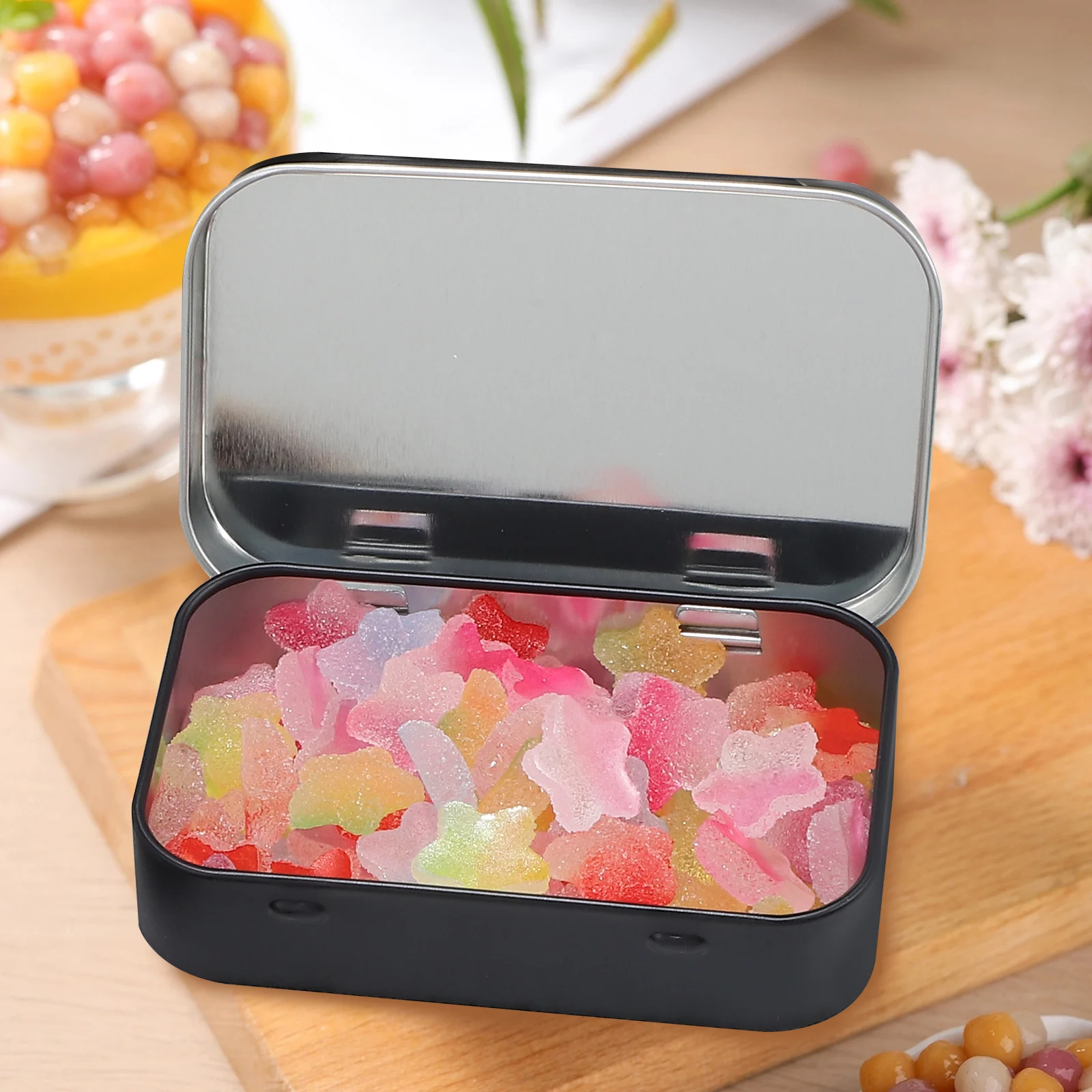 

4 Pcs Black Metal Tin Boxes Durable Small Containers Portable Storage Case Empty Hinge Design Lightweight Compact Size
