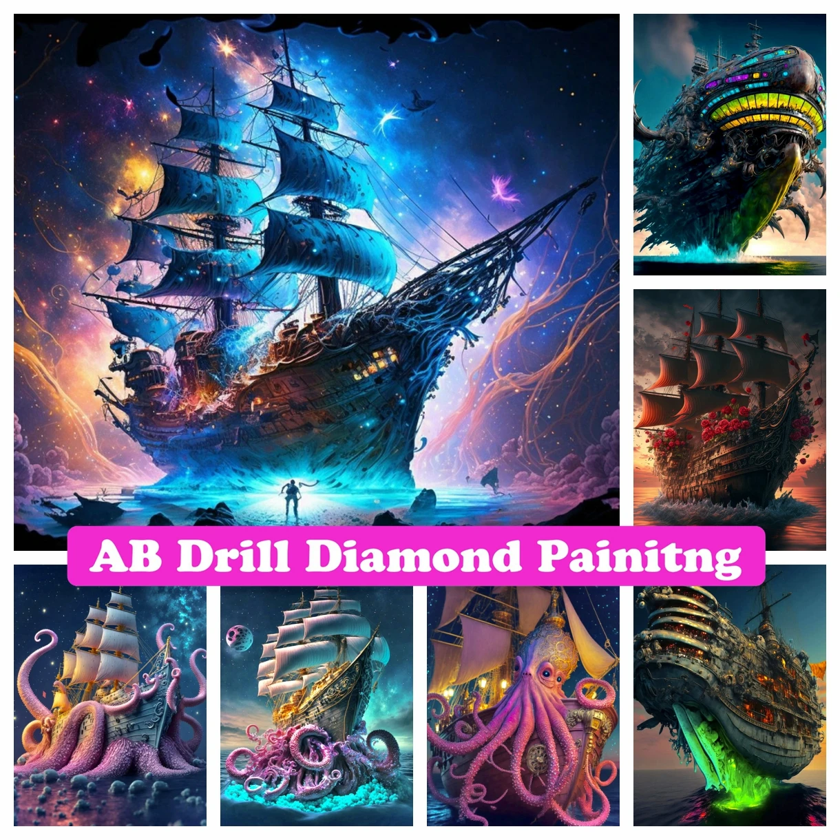 

Pirate Ghost Ship 5D DIY AB Diamond Painting Cross Stitch Full Square Round Embroidery Mosaic Rhinestones Home Decor Kids Gift