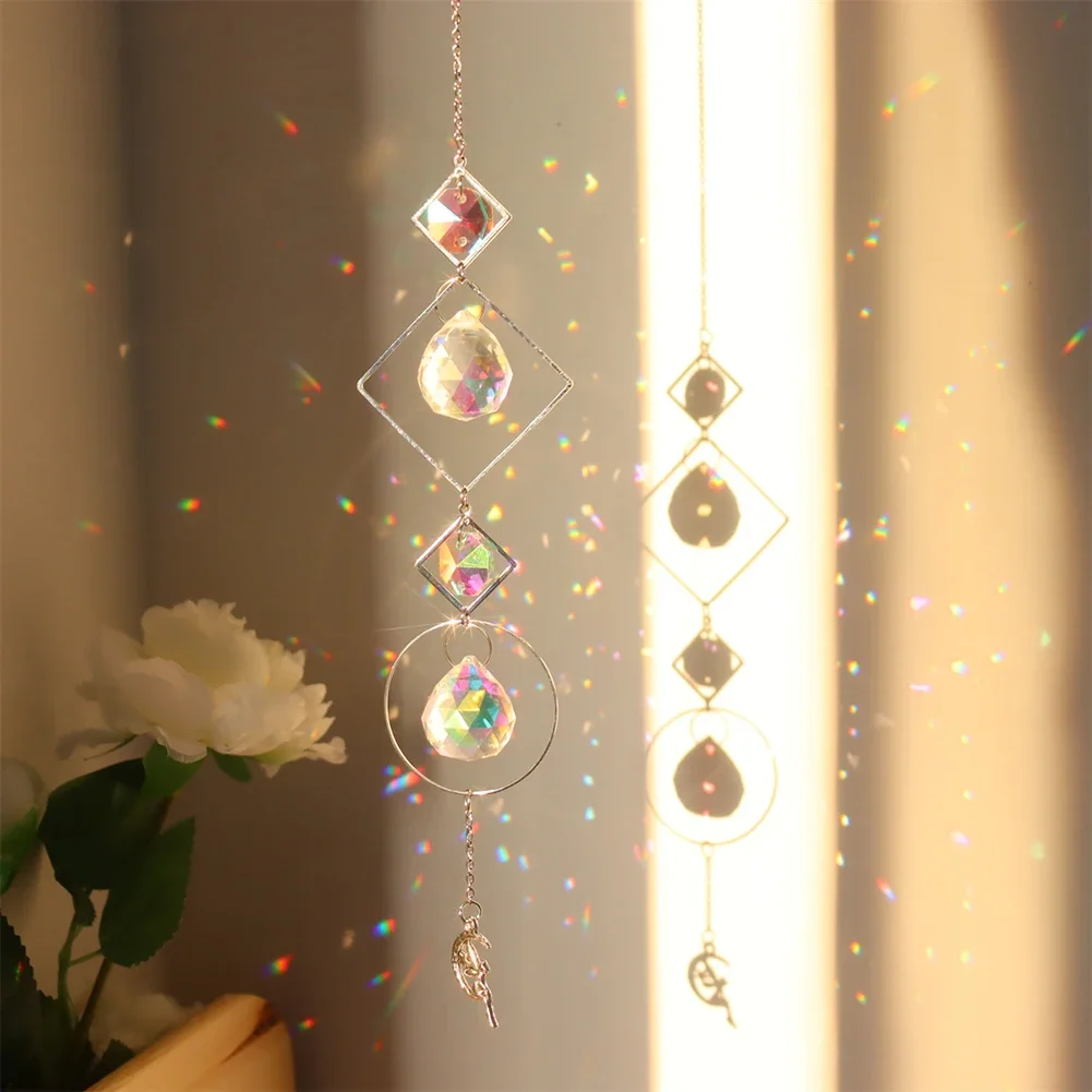 

Wind Chime Crystal diamond Light Catcher Hanging Ornaments Prisms Round Frame Pendant Jewelry Curtains Lighting Ball Home Decor