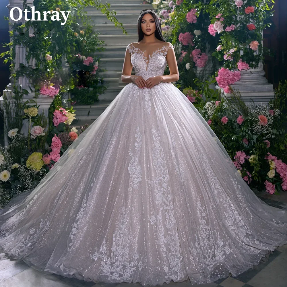 

Othray Princess Lace Wedding Dresses Illusion O Neck Cap Sleeves Vintage Applique Bridal Gowns Sweep Train Vestido De Novia 2025