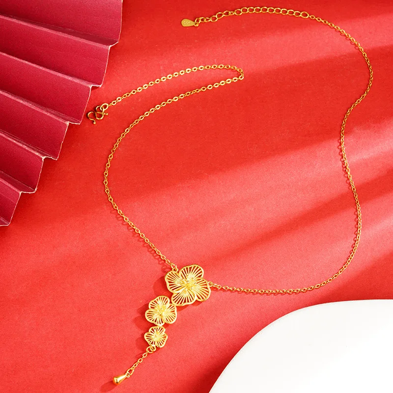 Store Same Style Plum Blossom Falling Snow Necklace for Women Hollow Out Imitation Flower Tassel Pendant Integrated Chain Jewelr