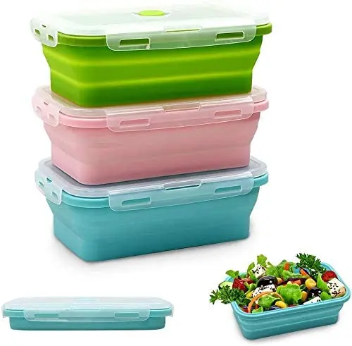 Silicone Food Storage Containers with Lids - 3 Pack Set 40oz/1200ml Collapsible Meal Prep Lunch Containers - Microwave, Freezer