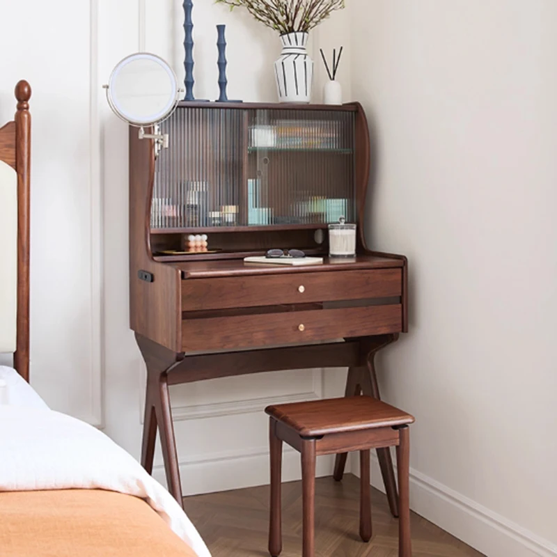 

Luxury Wood Vanity Table Shelf Makeup Bedroom Chair Tall Women Dressing Table Modern Cosmetics Penteadeira Postmodern Furniture