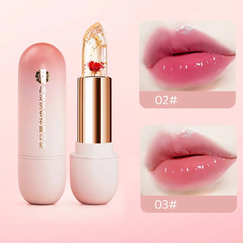 بلسم الشفاه بتلات الورد الأزرق تغيير لون هلام أحمر الشفاه ترطيب غير لزجة كريستال زهرة الشفاه وصمة عار ماكياج العناية بالبشرة