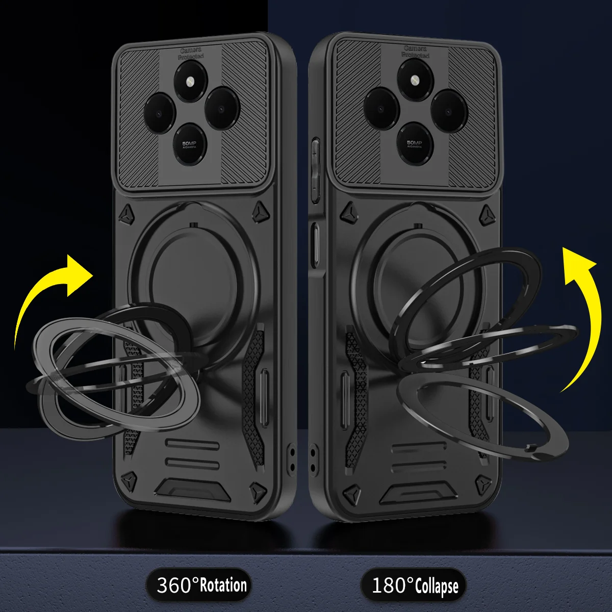 مع حامل معدني دوار لحافظة Magsafe المغناطيسية لهاتف XIAOMI Redmi 14C Hybrid Defender غطاء خلفي صلب #3