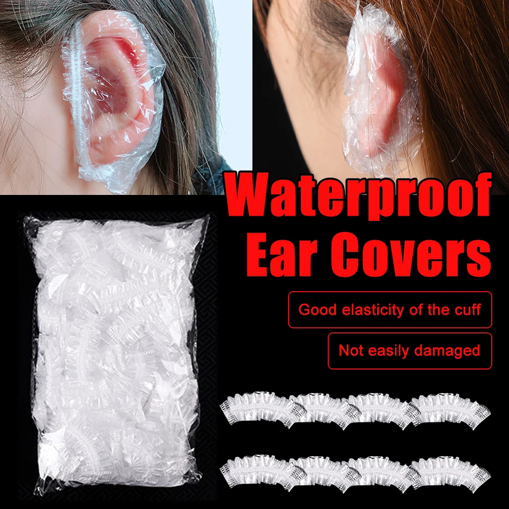 

400Pcs Disposable Waterproof Ear Cover Transparent Bath Shower Hair Salon Earmuffs Coloring Protector Caps