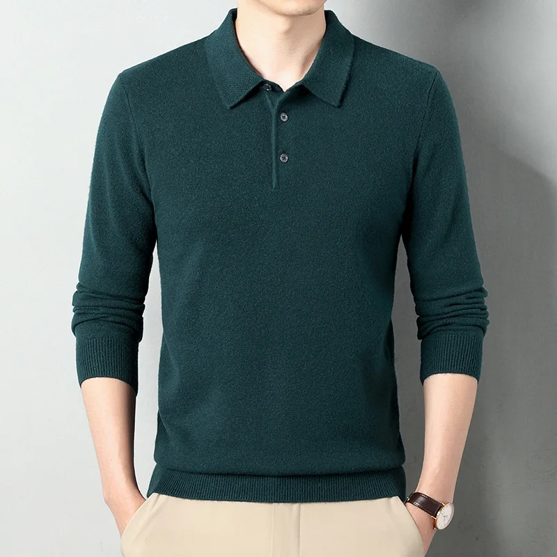 Autumn Men's Knitted POLO Neck Sweaters Solid Color Soft Touch Warm Pullover Casual Business Versatile Base Layer Sweater