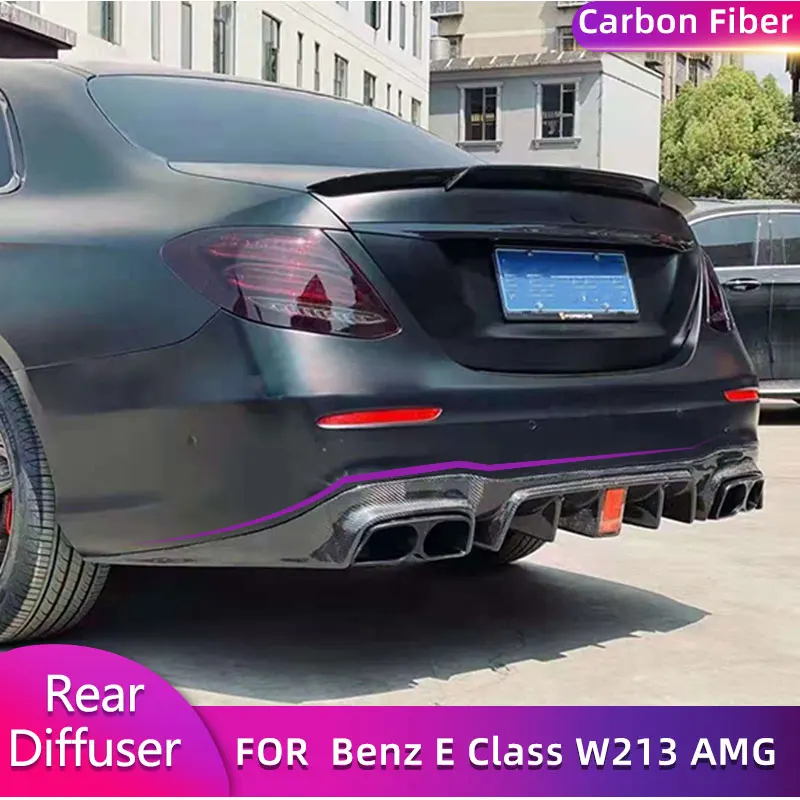 Carbon Fiber Car Rear Bumper Diffuser Lip Spoiler for Mercedes-Benz E Class W213 E350 E43 E63 AMG 4-Door 2016-2018 Rear Lip