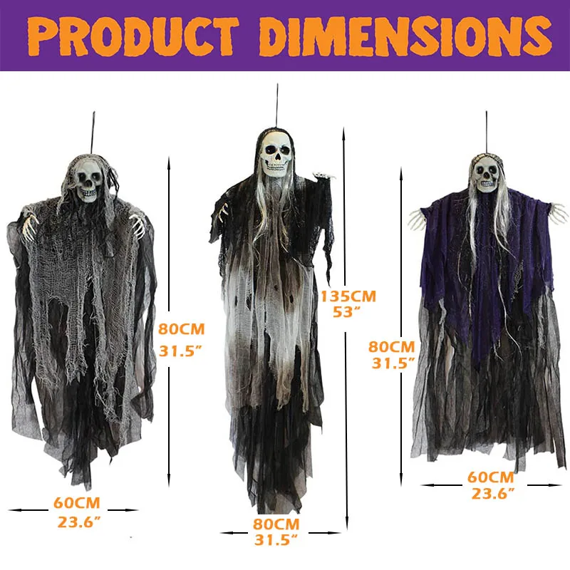 3 Pack Hanging Halloween SkeletonGhosts Decorations, Grim Reapers for Best Halloween Outdoor Decorations