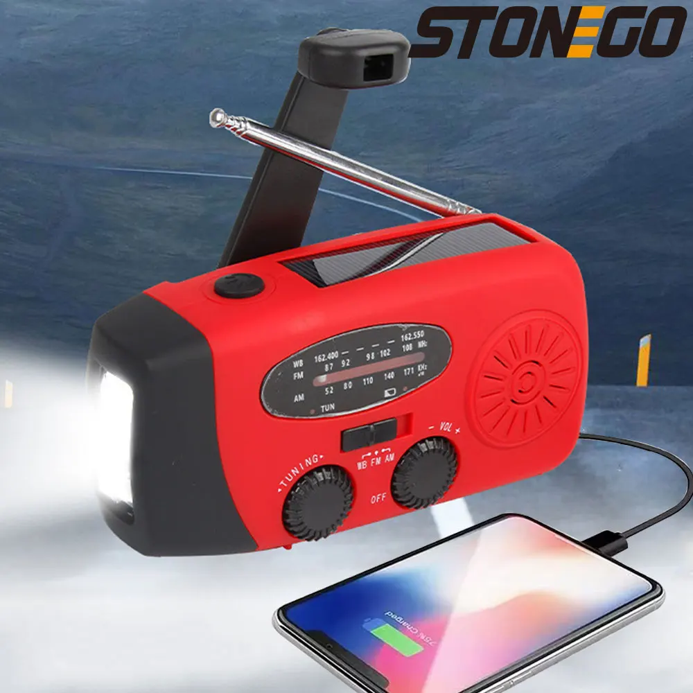 STONEGO 2000mA Outdoor Emergency Radio Portable Power Generation Radio Disaster Prevention Solar Hand Crank Radio AM/FM Radio