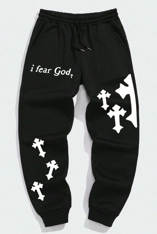 

Fashion versatile casual cotton men's trousers comfortable sports street sweatpants unisex autumn and winter cross print