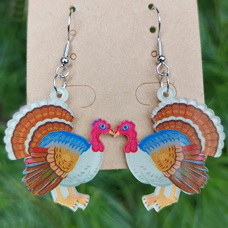 2023 Acrylic Earrings Thanksgiving Turkey Celebration Party Autumn Hen Pumpkin Jewelry for Women Girl