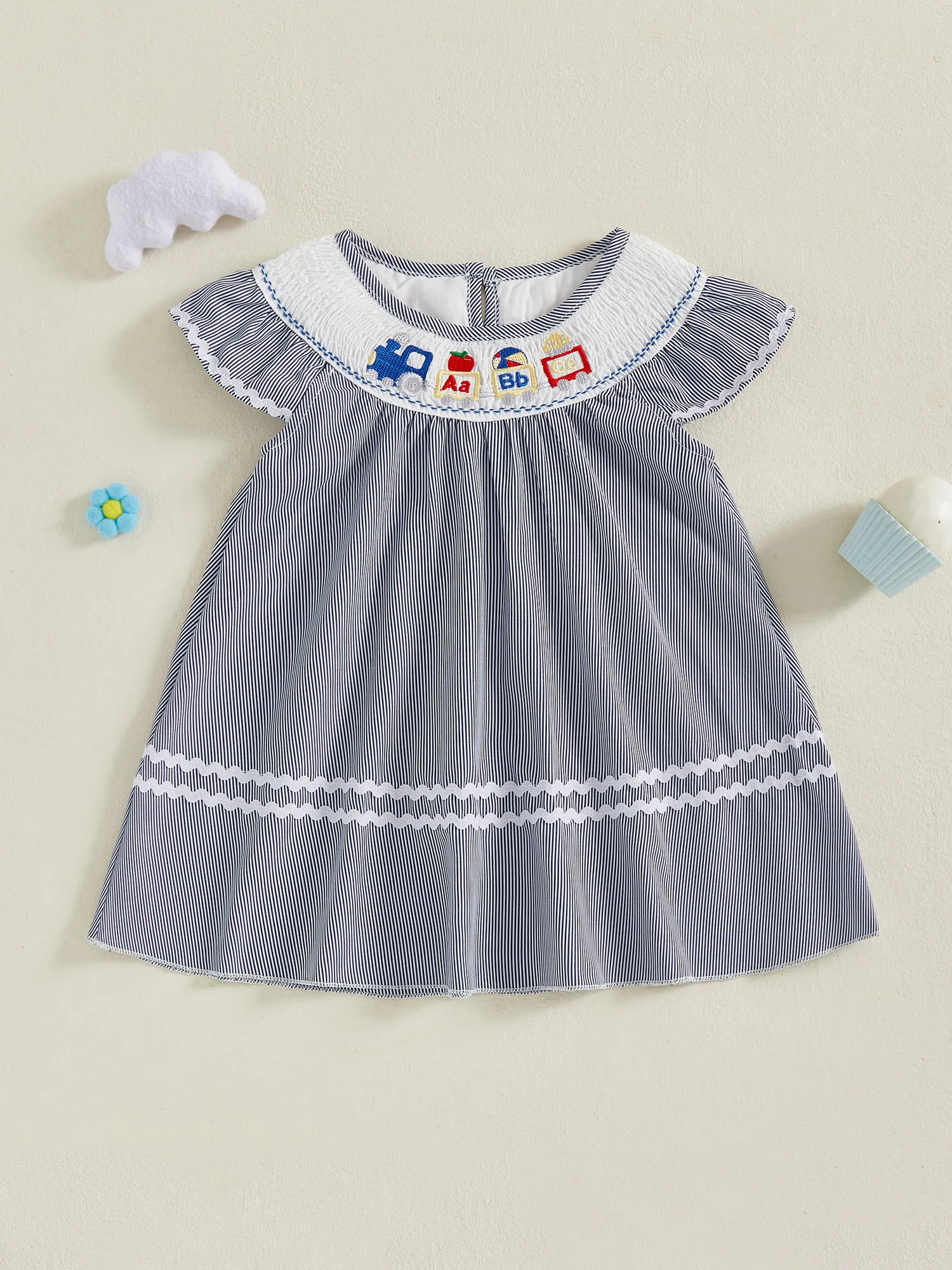 

Adorable Toddler Girls Back to School Dress with Embroidered Flowers and Ruffled Sleeves for Playdates and Family Outings -