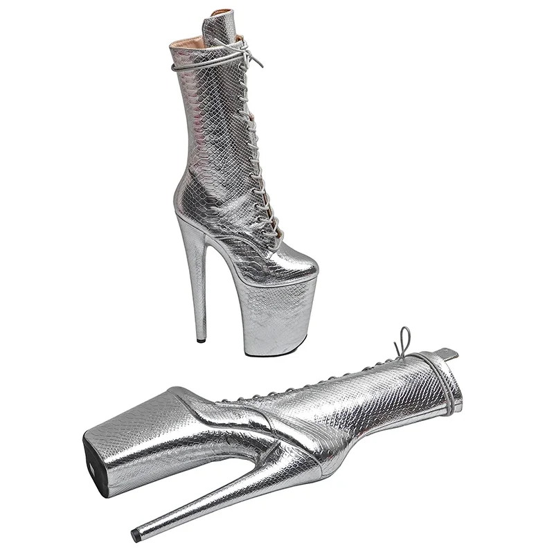 Leecabe  23CM/9inches  Snake  PU  Upper   Fashion trend  High Heels platform  stripper heel Pole Dance boot