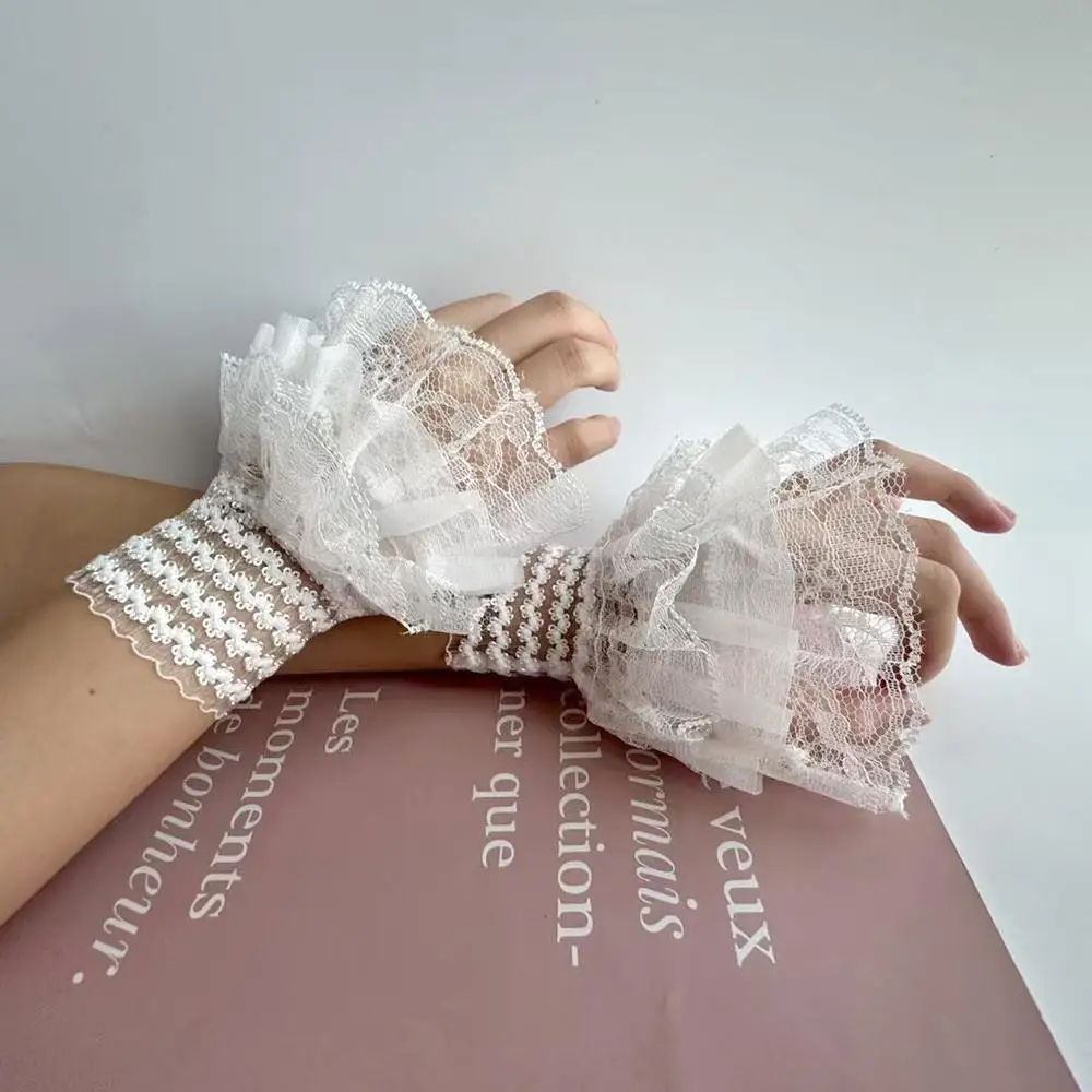 Stretch Wrist Lace Horn Cuffs Detachable Shirt Fake Sleeves Wristband False Cuffs Gothic Lolita Hand Wrist Cuffs LaceTrim Maid