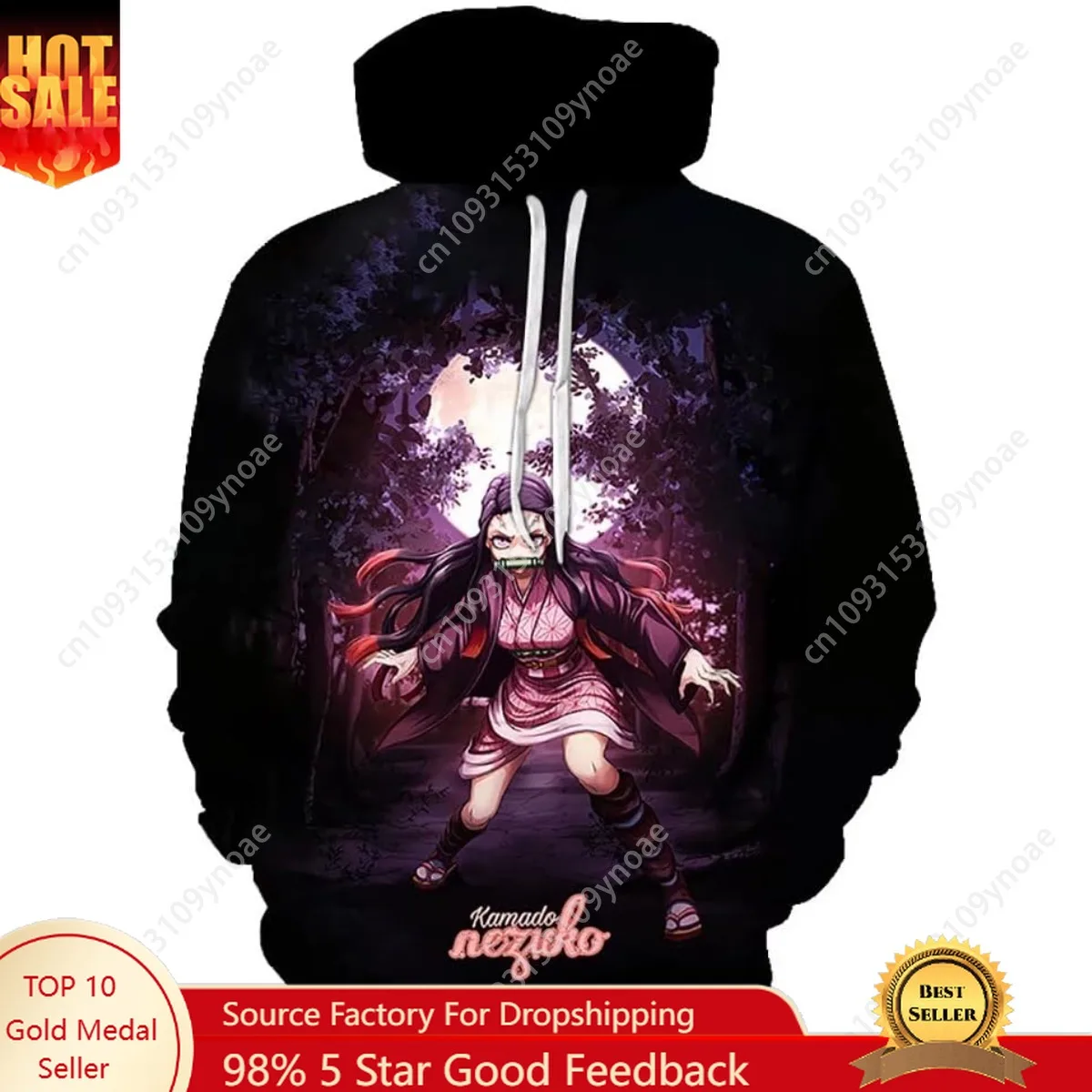 Kamado Nezuko Anime Hoodie Men Women 3D Printed Cotton Hooded Sweatshirt Cartoon  Pullover Tops Outerwear Full Frame Hoodies