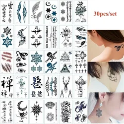 30pcs/lot Men Removable Temporary Tattoo Sticker for Hand Wrist Leg Totem Scorpion Eye Lotus Scar Small Fake Transfer Tattoos