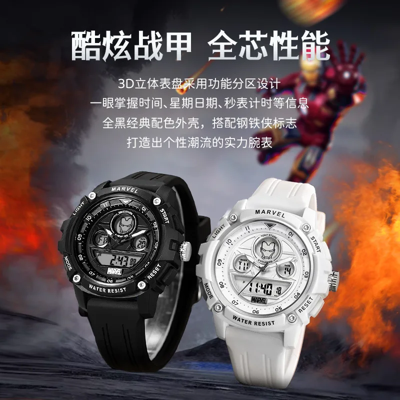 Marvel For Mens Watches Iron Man Avengers Dual Display Sport Wristwatch Chronograph Alarm Clock Repeater Luminous Male New Clock