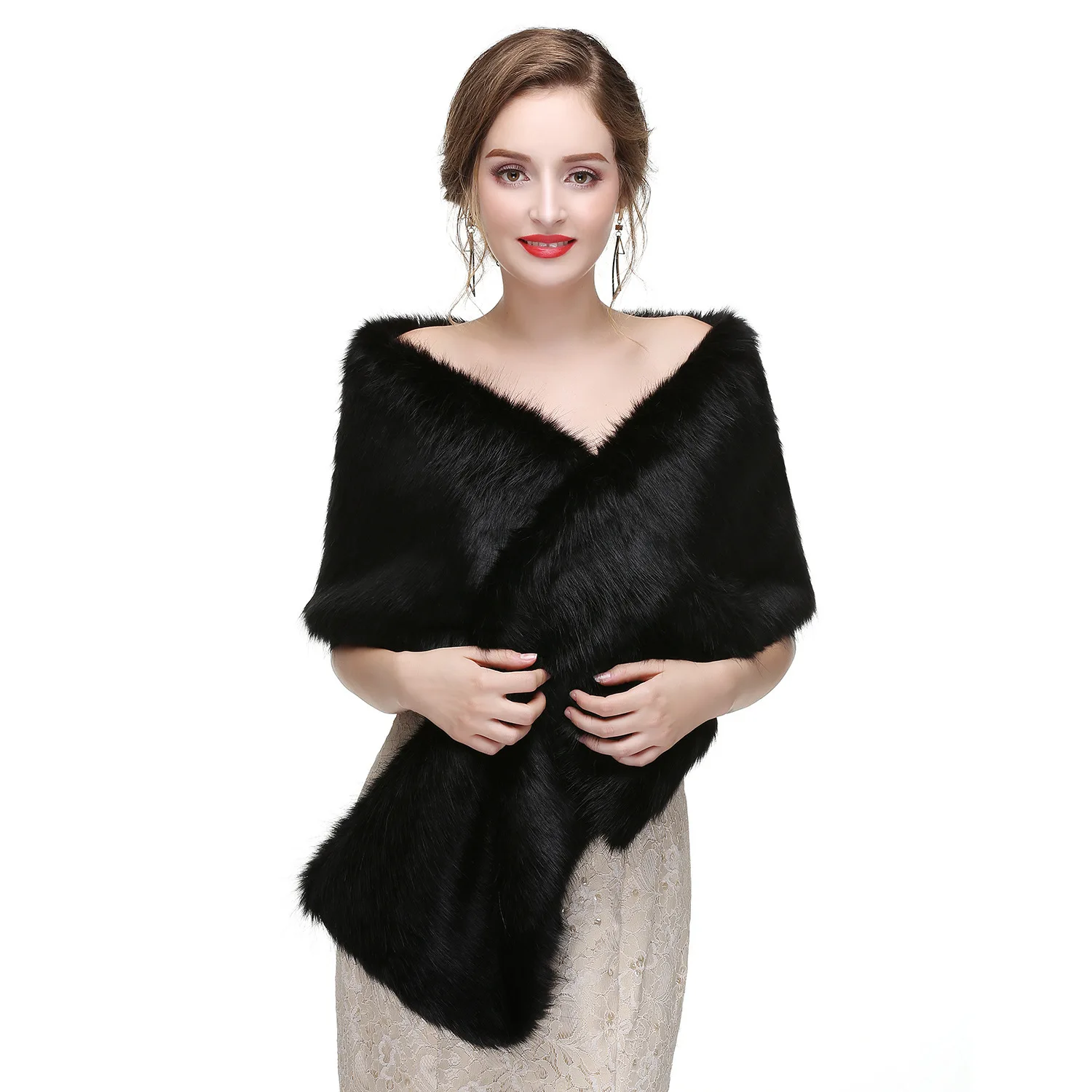 

Hairy shawl wedding dress bride wedding performance long cheongsam shawl red white black scarf