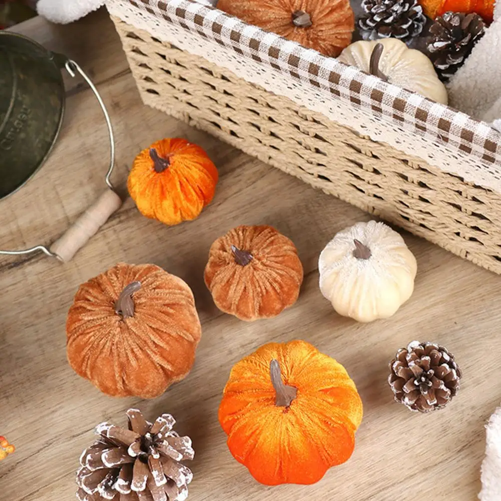 Stuffed Pumpkin Halloween Decor Realistic Halloween Pumpkin Decoration Small Velvet Pumpkin Decor Thanksgiving Table for Fall
