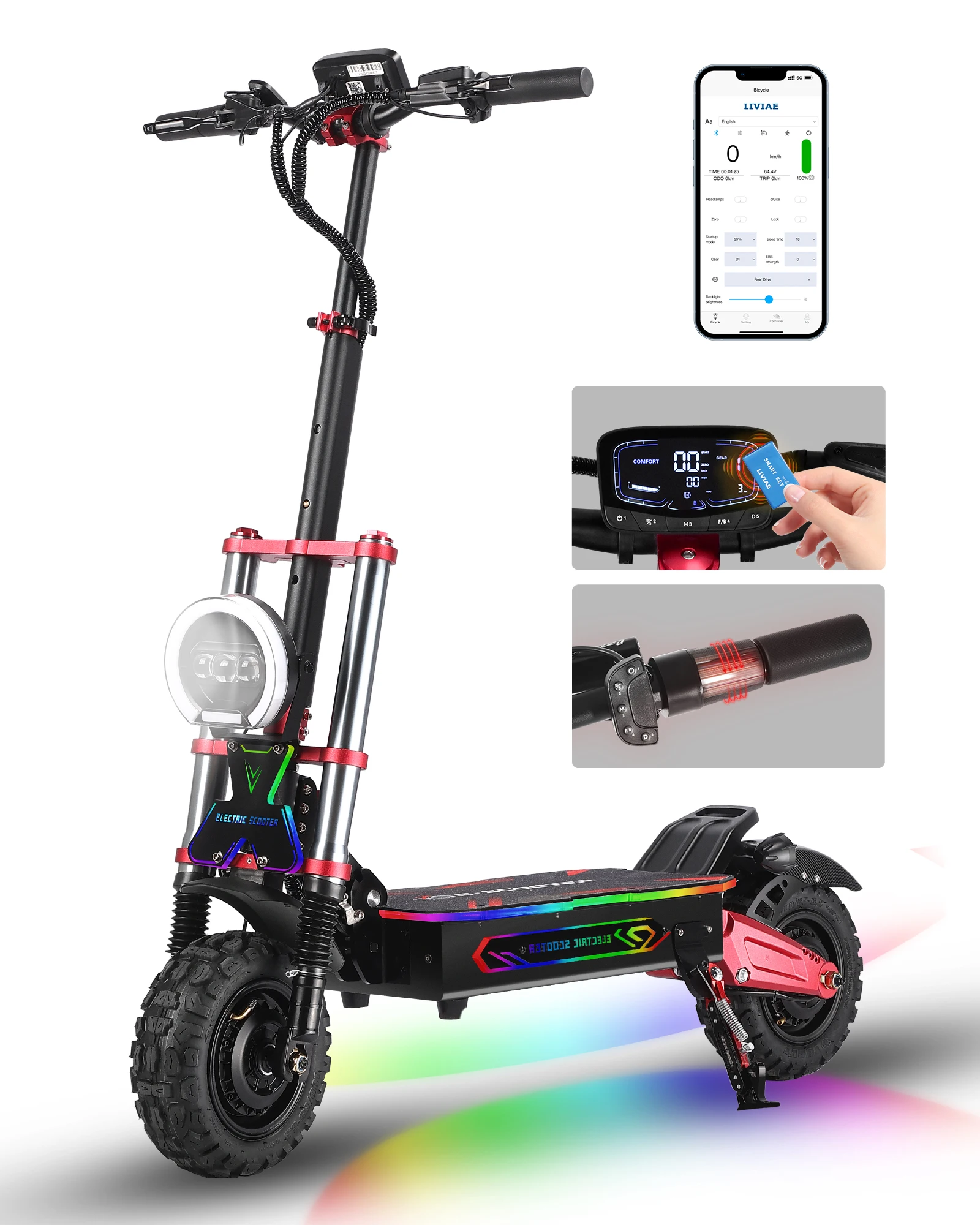 

Electric Scooter 6000W Dual Drive Motor with Seat, 53Mph Top Speed,Max 85 Miles Long Range,11" Explosion-Proof Tubeless Tire