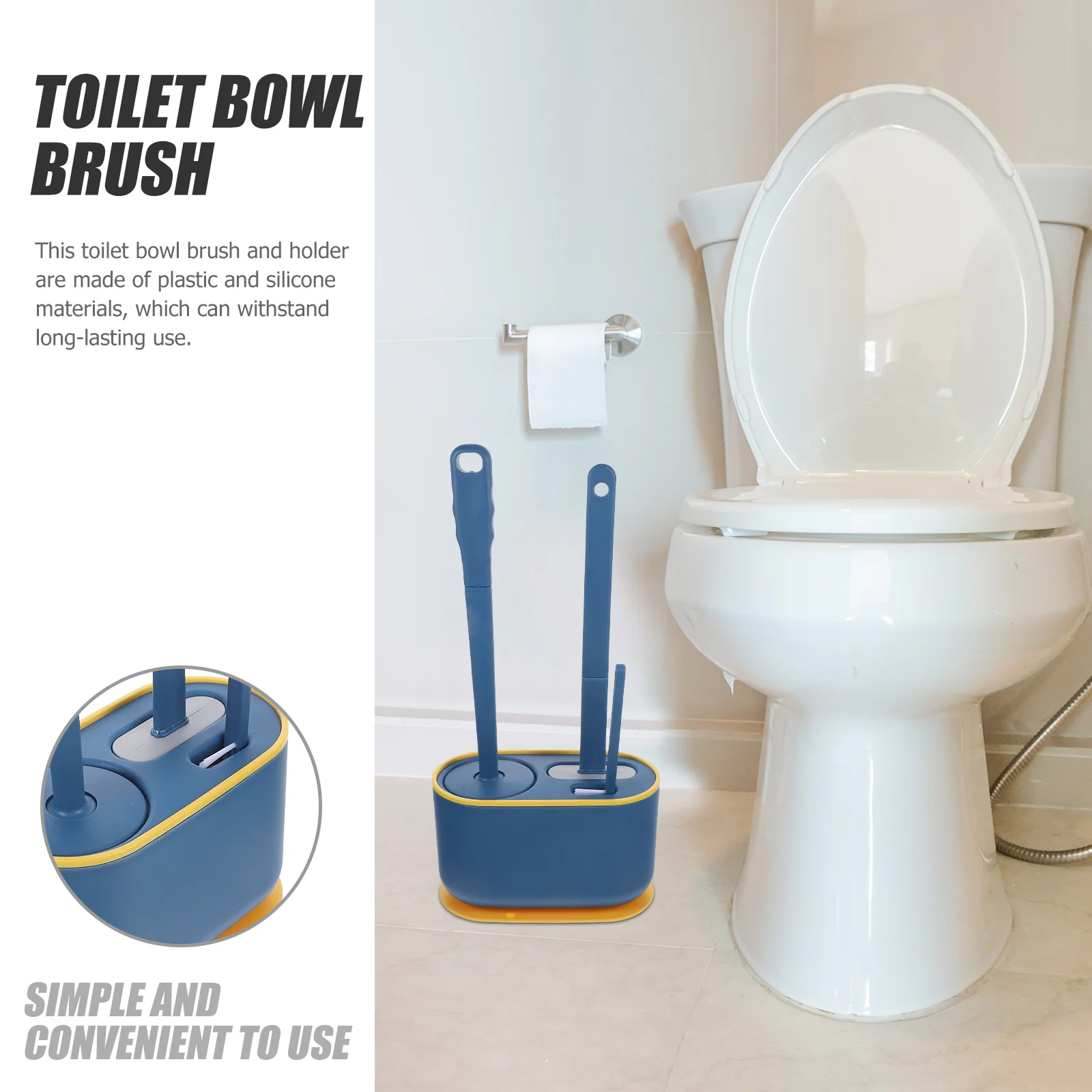 

1 комплект щеток для чаши и держателя, скребок для унитаза с длинной ручкой, набор щеток для чистки ванной комнаты, прочное пластиковое основание, легко очищаемый силикон