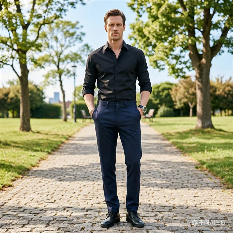 

2026 Mens Black Stretch Slim Pants, Fashion Casual Trousers, Spring & Autumn Navy Blue Pantalones Hombre Asian Size 29-36 38 40
