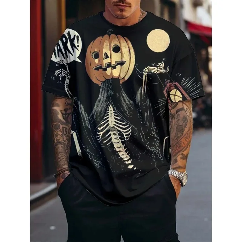 

Men's fashion 3D printed abstract Halloween pattern bats, scarecrows, birds, skulls, sleeved shirts, round-neck short jackets