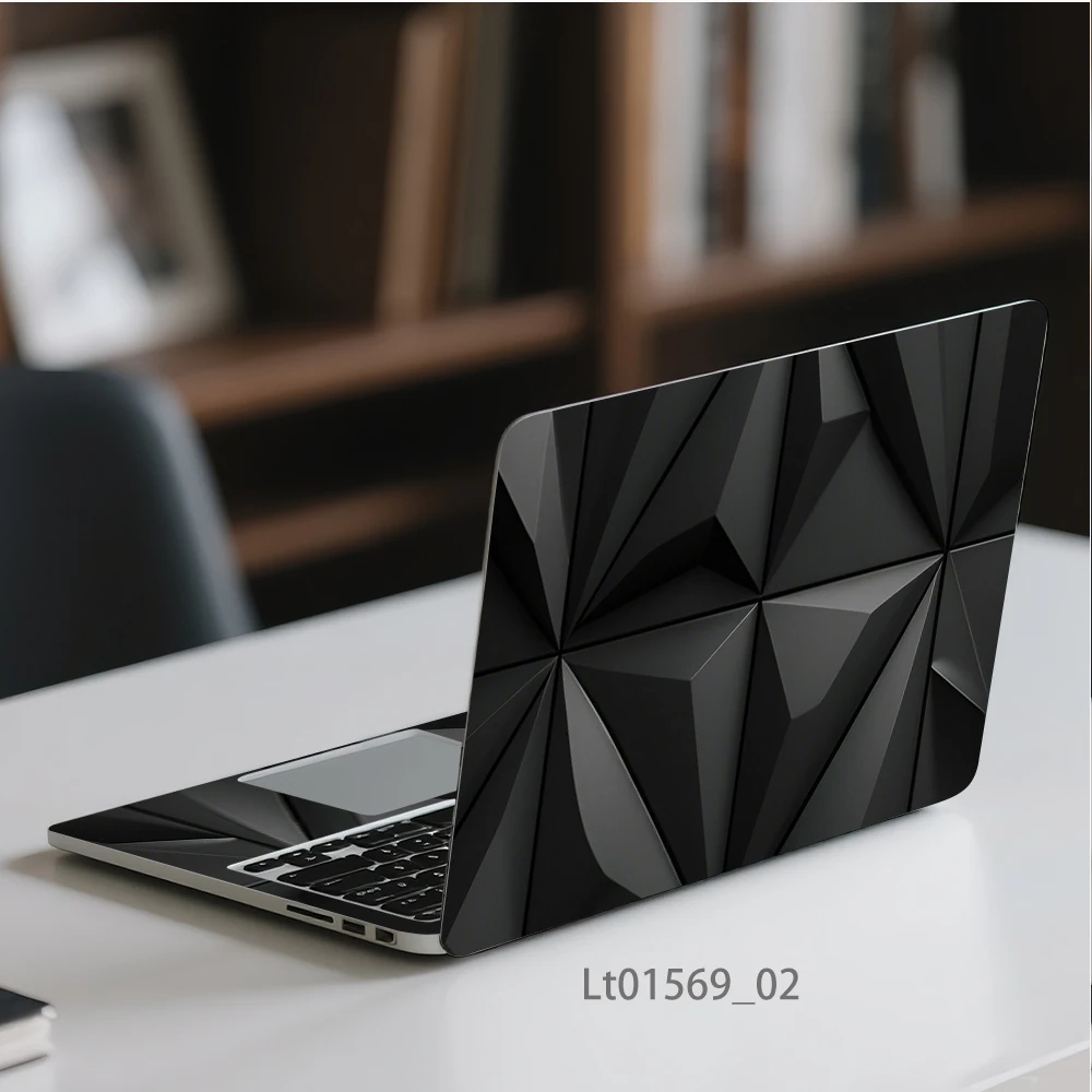 Black 3D Geometric Laptop Skin Sticker, Waterproof Vinyl Decal for 12-17 inch MacBook HP Lenovo Dell Notebook
