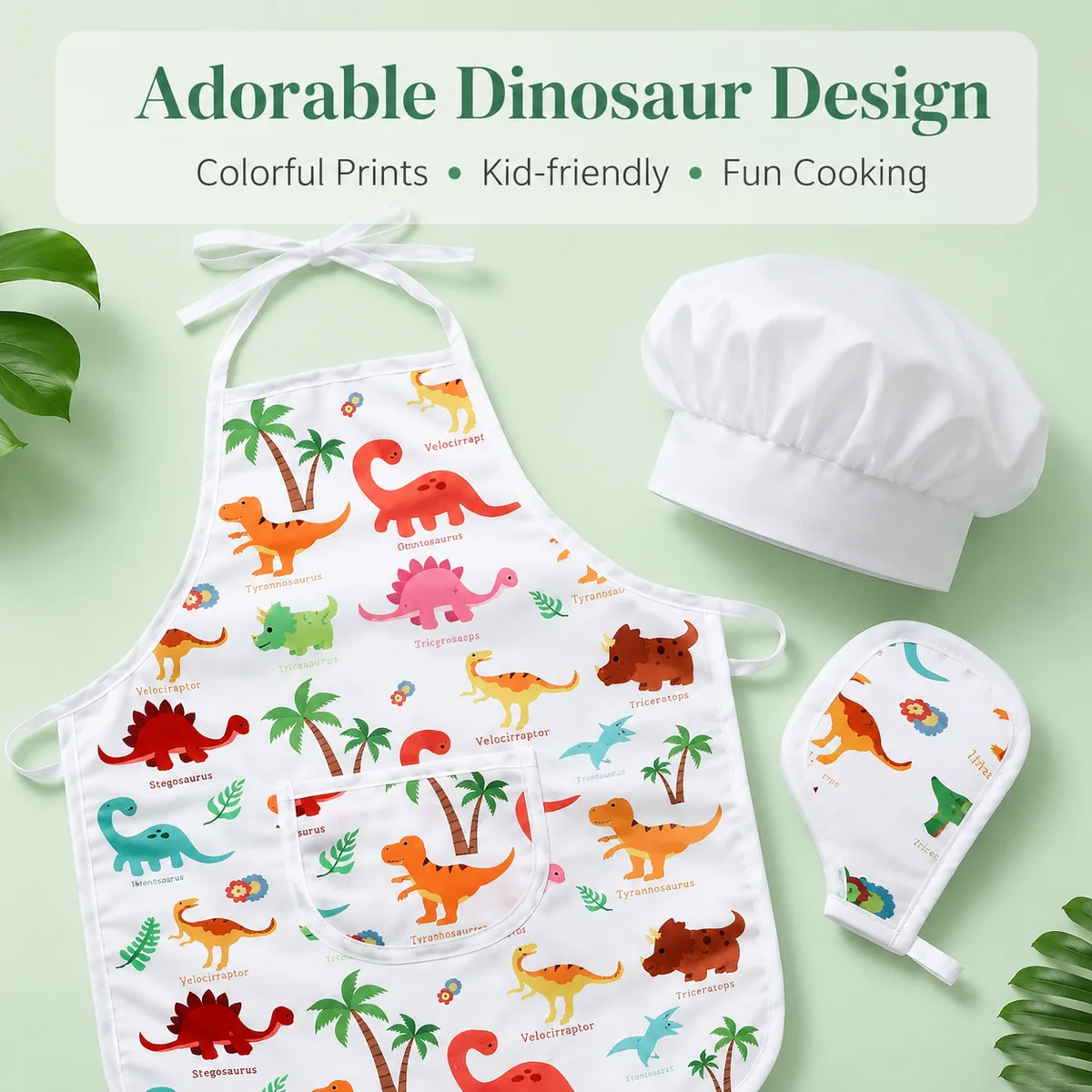 Dinosaur Kids Baking Set Chef Apron Hat Mitt Cooking Tools Kit Child DIY Cookie Cutters Cupcake Liners Kitchen Play Toy Gift view 6