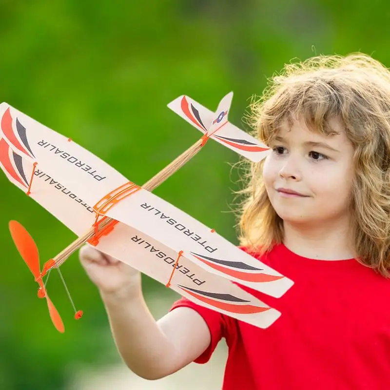 Rubber Band Powered Airplane Models Kit Funny Children Learning Toys Colorful Biplane Kit for Entertainment Outdoor Sport Toy