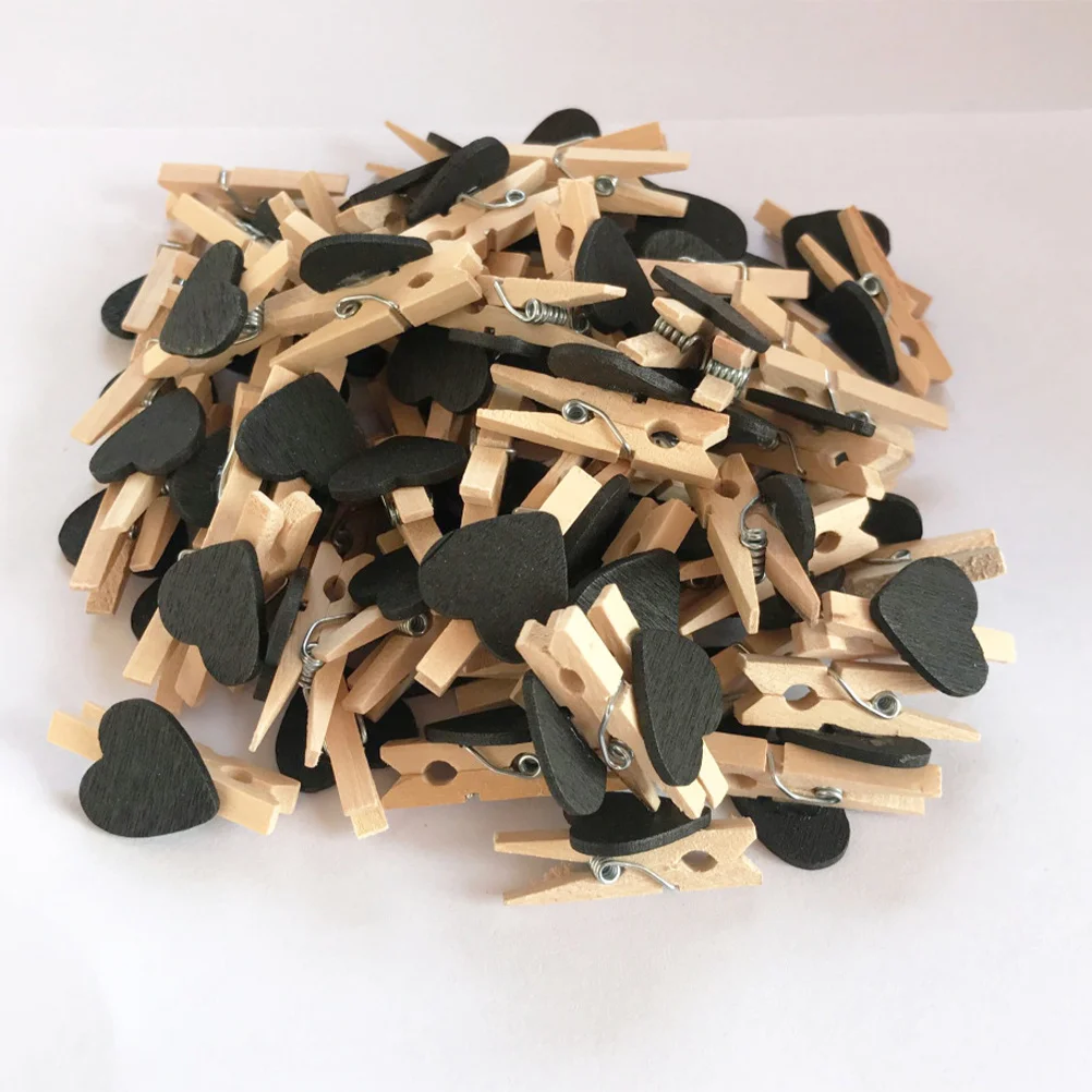 

100pcs 3Cm Love Wooden Clips Natural Wood Photo Holder For Cards Gift Tags Craft Clamp Holiday Home Decoration Wooden Paper