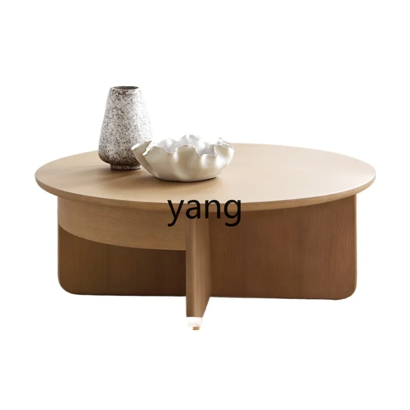 

LH Cream Wind Solid Wood Ash Wood Coffee Table Living Room Household Wabi Wind Log Small Round Table