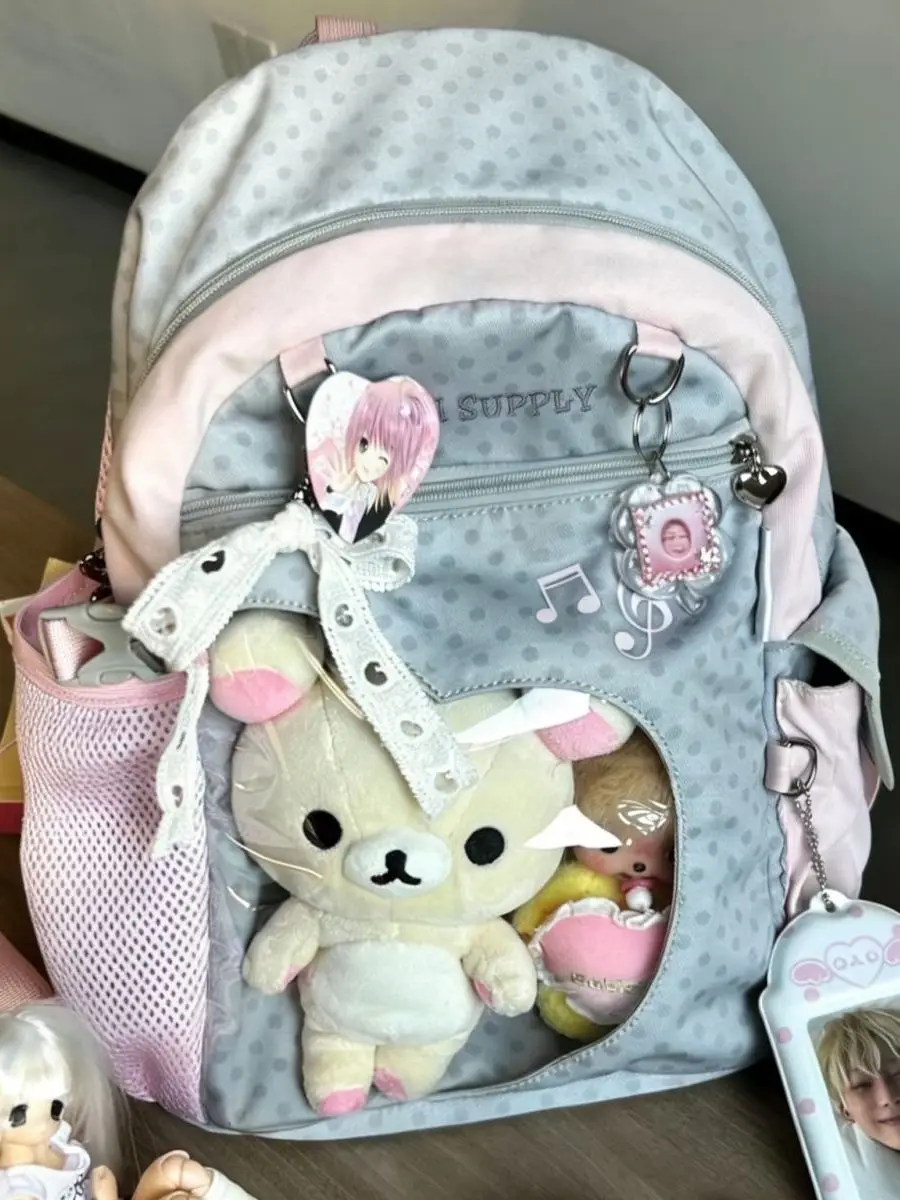 Magic Girl Polka Dot Large Capacity Cute Spots Pain Bag Transparent High School Junior High Student Barbecue Double Shoulder Bag