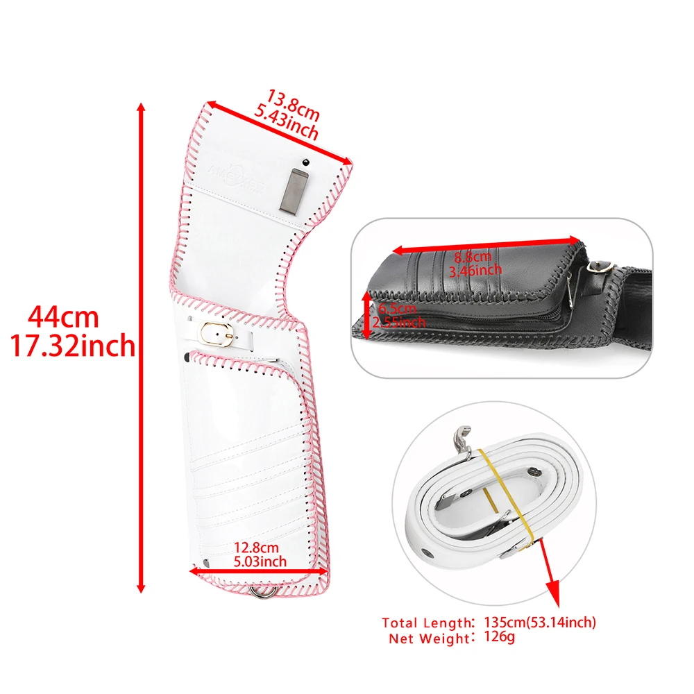 Kabura na strzały łucznicze, proces dziania, regulowana na lewo/prawo, trwała skórzana torba do zawieszenia na pasie, do łuków klasycznych i bloczkowych, do polowania.