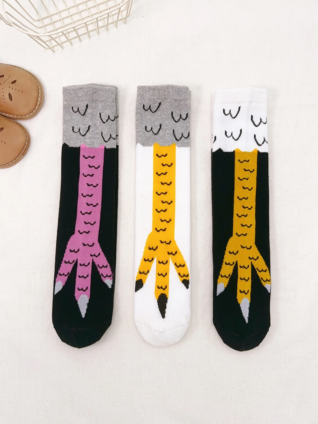 3 Pairs of Kids Funny Chicken Claw Socks 3DAnimal Feet Print Knee High Breathable Casual Party Fun Kids Socks for Girls and Boys