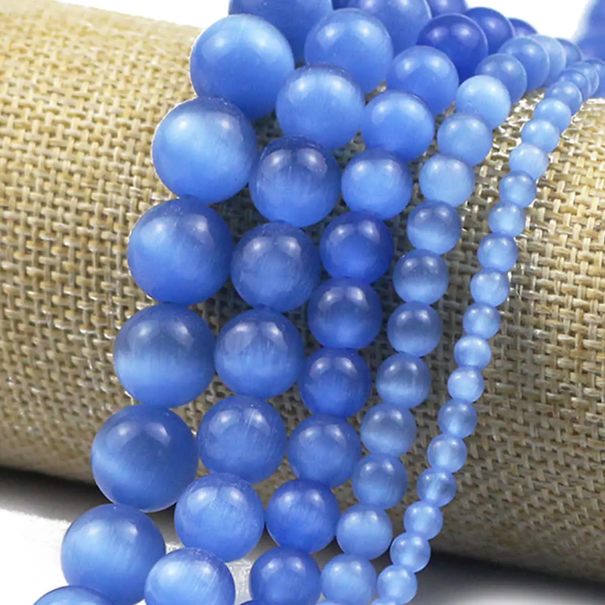 4–12 mm, 16 Stück, halbe Stränge aus hellblauen, katzenaugenartigen Steinen, lose Perlen zum Basteln von Schmuck, für DIY-Armbänder und Halsketten.