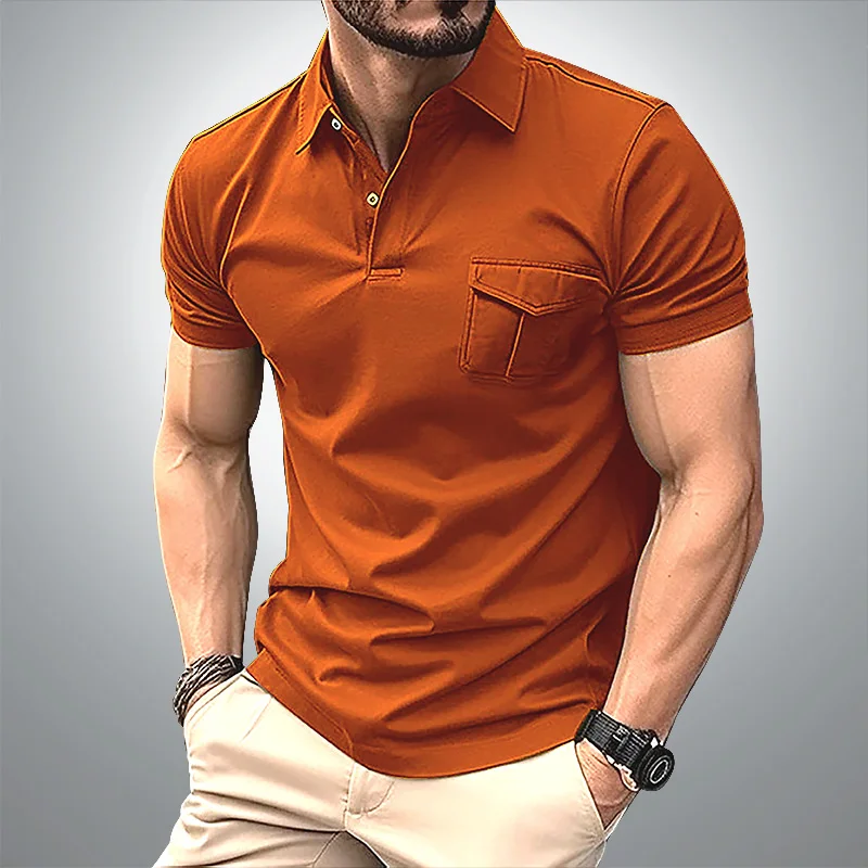 Polo décontracté à manches courtes pour hommes, haut de poche monochrome, t-shirt d'affaires quotidien pour hommes, grande taille européenne et américaine, été