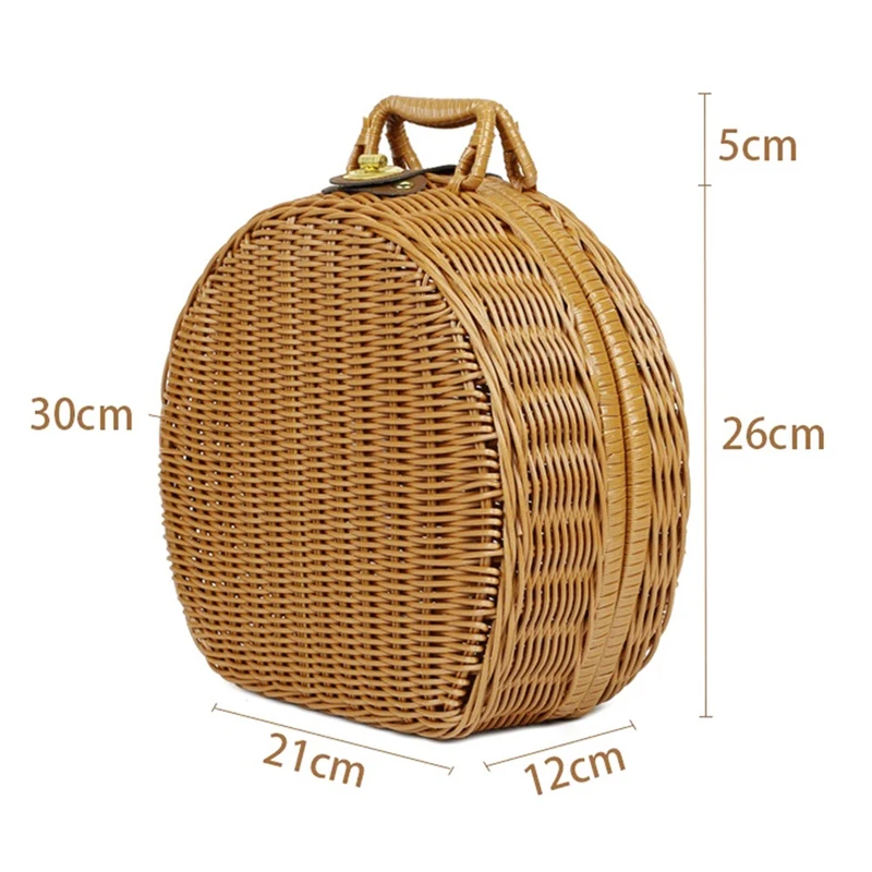 Круглый чемодан из ротанга, корзина, коробка для хранения из ротанга, чемодан, плетеный ящик для хранения с ручками