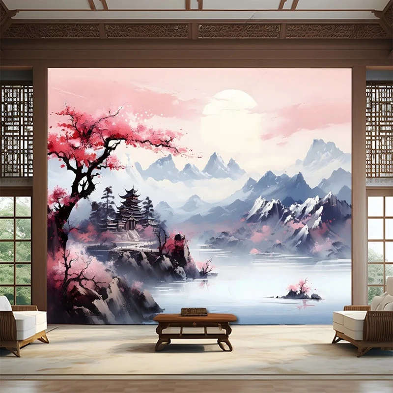 Custom 3d Foto Behang Chinese Stijl Esthetische Inkt Landschap Schilderij Muurschildering Papier Voor Woonkamer Tv Achtergrond Muur Decor