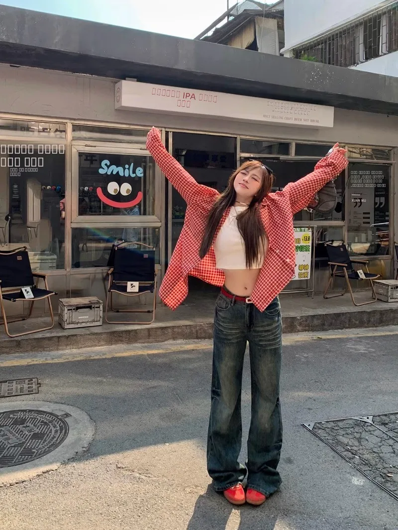 

Свободные джинсы с широкими штанинами в американском ретро-стиле, синие, женские, повседневные, длинные брюки, прямой крой, летняя коллекция