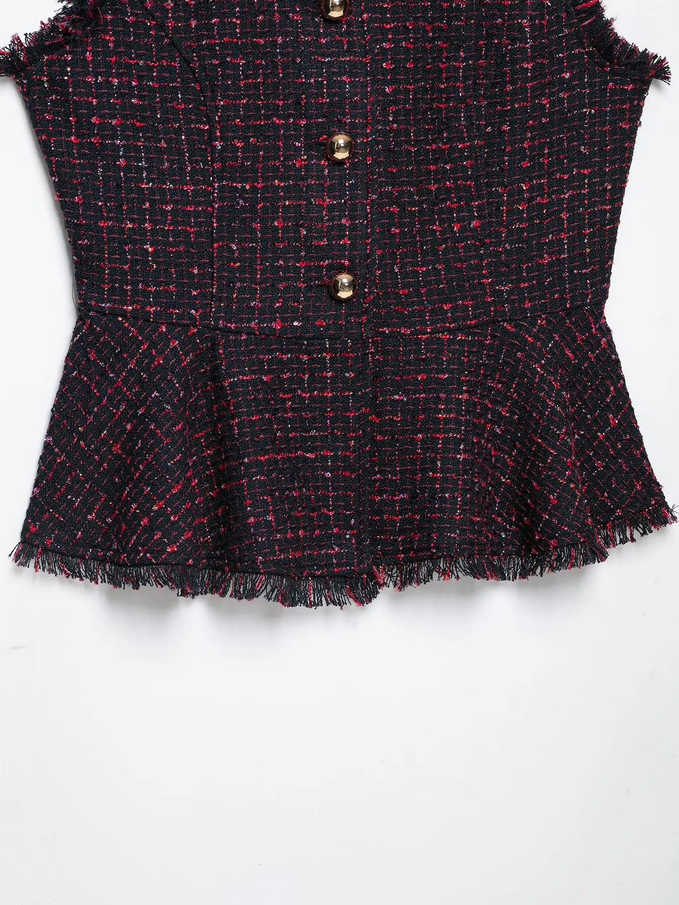 KLKXMYT Damen Tweed Ärmellose Weste Metall Einreihige Kurze Weste Vintage 2026 Herbst Mode Weste Mantel – Detail 8