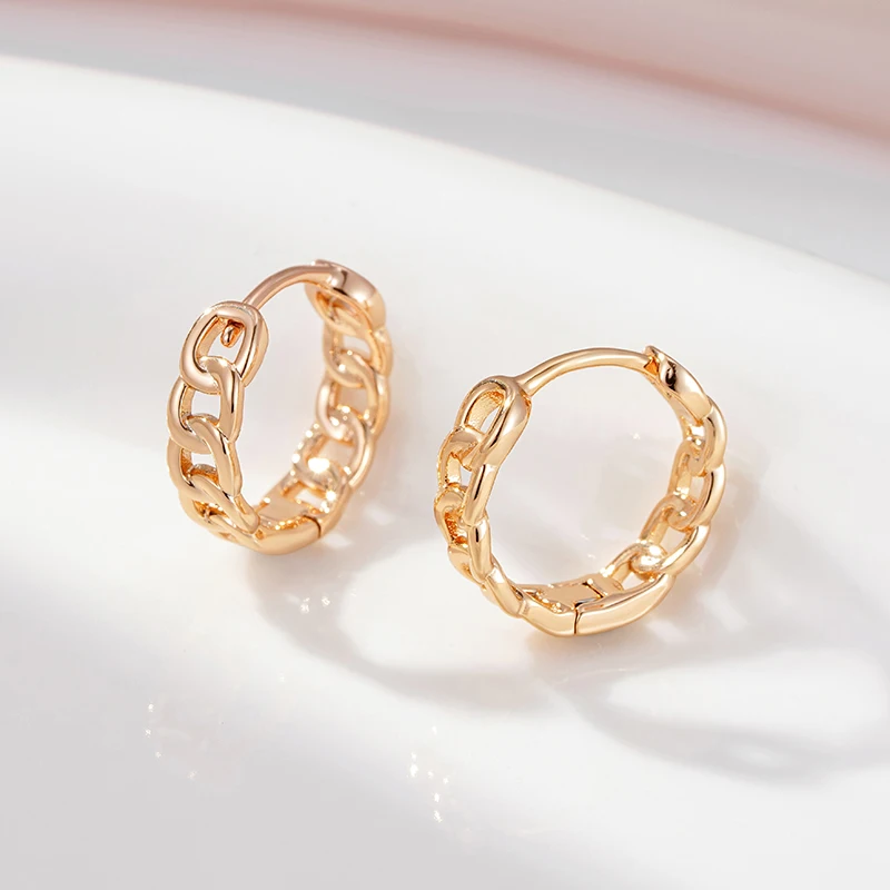 SYOUJYO Vintage 585 Gold Color Chain Shape Earrings For Women Simple Design Fine Jewelry