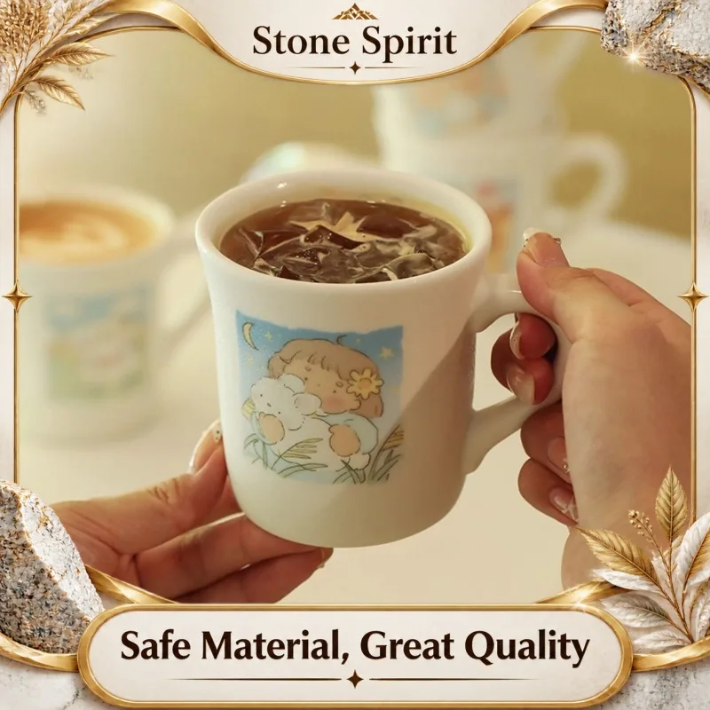 Cute Cartoon Dog Ceramic Mug Adorable Illustration Style Coffee Cup Breakfast Cup Home Kitchen Drinkware for Tea Milk Beverages