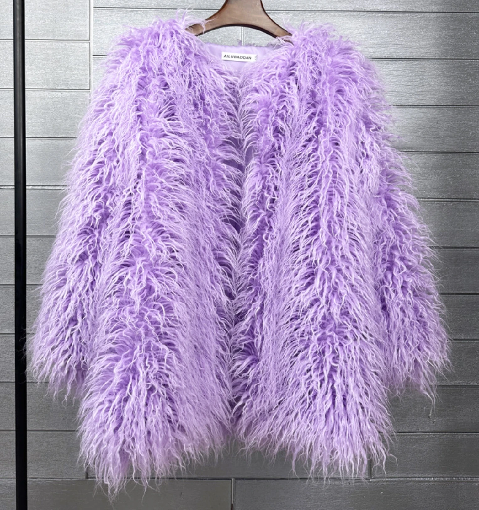 women\'s Colorful Furry Pink lamb wool faux fur coat female Shaggy sheepskin coat winter artificial fur jacket