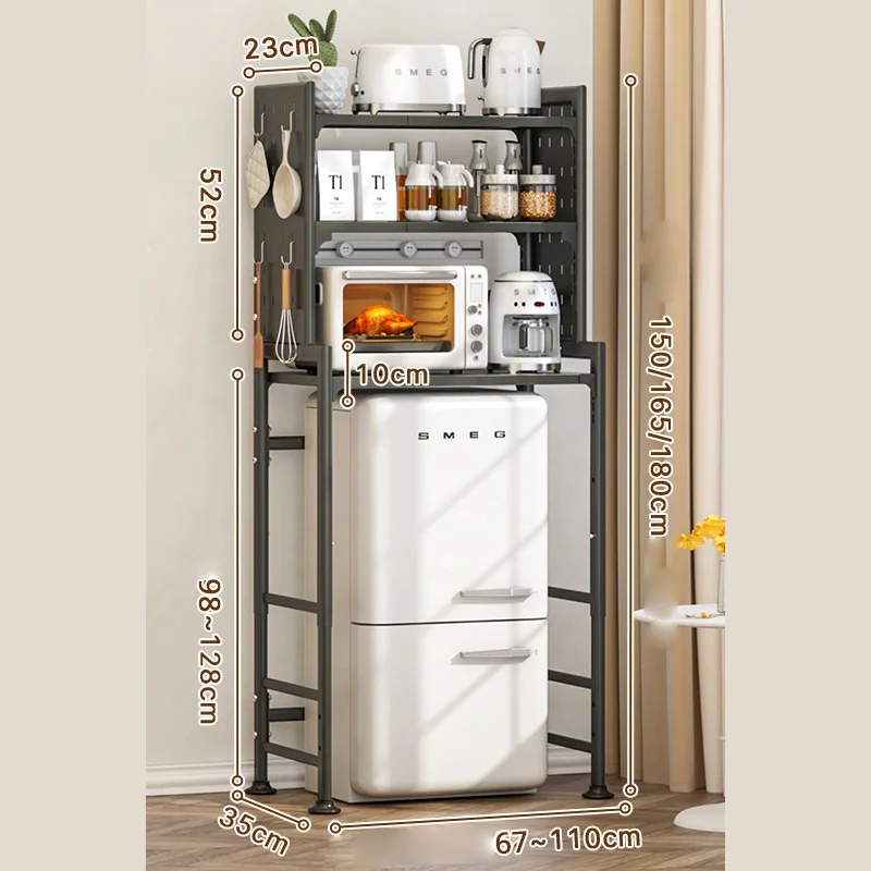 Small Household Oven Microwave Shelf Floor-to-Ceiling Kitchen Storage Rack Above Refrigerator